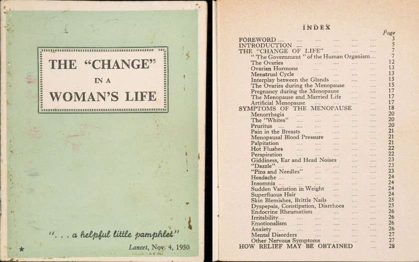 The front cover and part of the contents page for 'The Change in a Woman's Life'